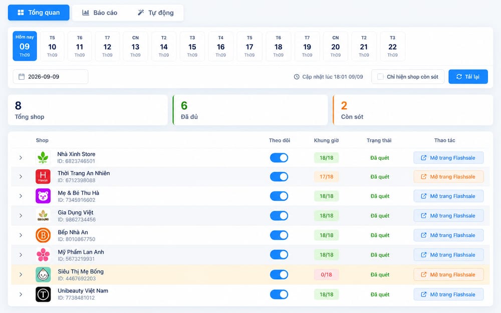 Flash Sale đa shop – giao diện Shop Manager