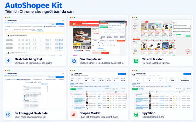 Tổng quan tính năng AutoShopee Kit – màn hình AutoShopee Kit