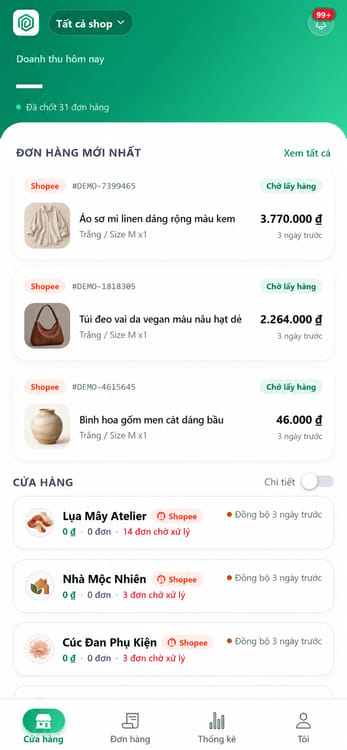 Quản lý danh sách shop – màn hình OmiShop