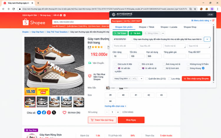 Sao chép sản phẩm và tải media tiện lợi – màn hình AutoShopee Kit