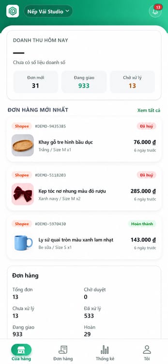Shop Hub chi tiết – màn hình OmiShop