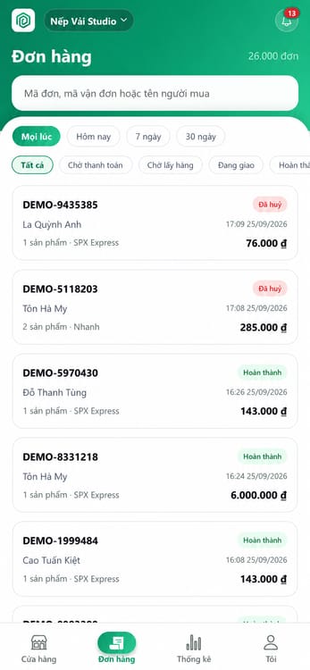 Hộp thư đơn hàng tập trung – màn hình OmiShop