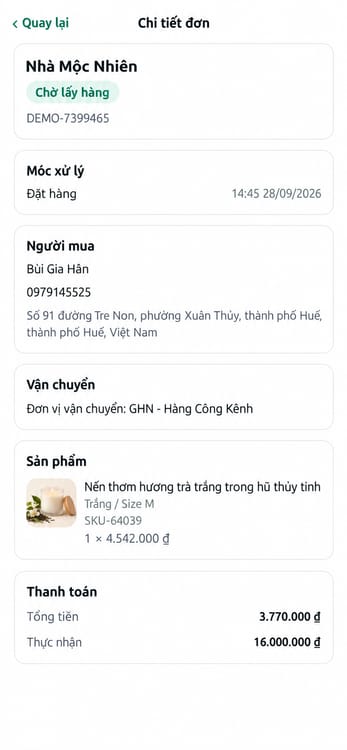 Chi tiết đơn hàng – màn hình OmiShop