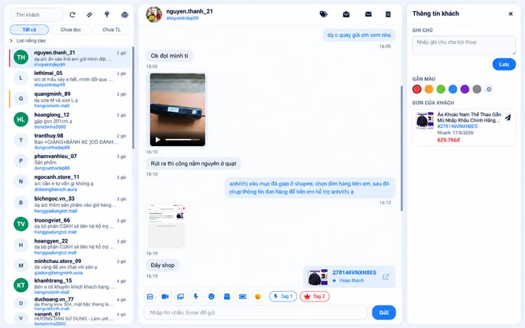 Chat với khách hàng – màn hình Shop Manager